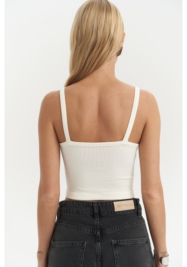 Noam Ekru Ön Detay Fitilli Crop Ekru