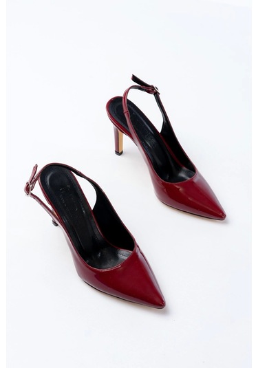 St-1153 Bordo Rugan Günlük Arkası Açık 9 Cm Topuklu Kadın Ayakkabı Bordo