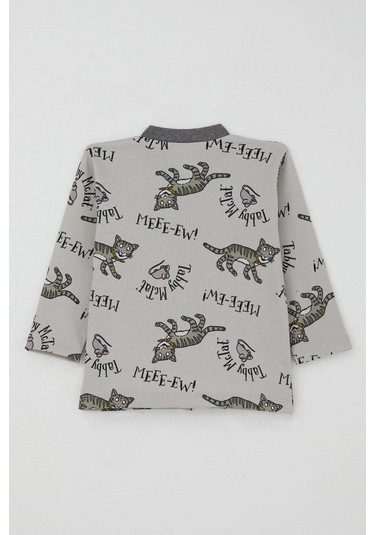 Breeze Erkek Bebek Pijama Takımı Sevimli Kedi Ve Farecik Desenli 0-1 Yaş, Gri Gri