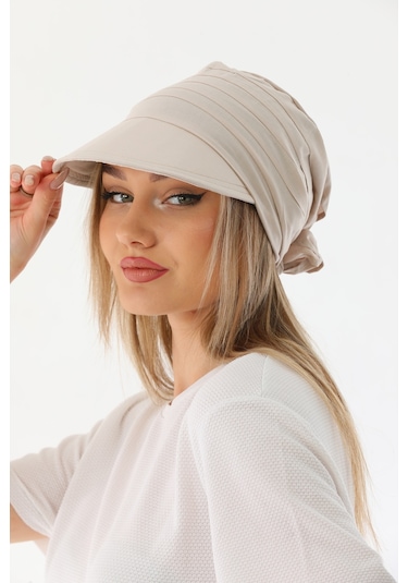 Safari Bağlamalı Bej Siperli Bandana Vizör Bej