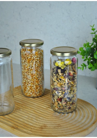 3 Adet Şişecam 500 Cc Cam Kavanoz Sızdırmaz Gold Kapaklı Baharat Saklama Kabı Şeffaf-gold