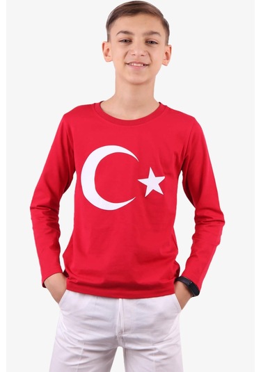 Breeze Erkek Çocuk Türk Bayraklı Body 8-14 Yaş, Kırmızı Kırmızı