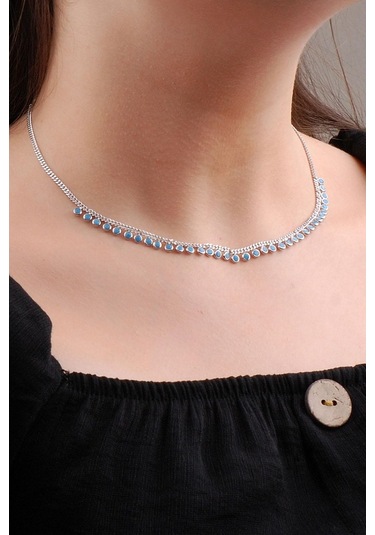 Turkuaz Taşlı Gümüş Choker Kolye 6575 461233605