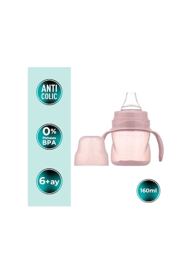 Mamajoo Antikolik Biberon 250 ml & Antikolik Akıtmaz Alıştırma Bardağı 160 ml – Powder Pink