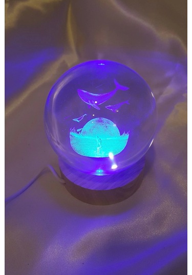 Yunus 3d Led Işık Cam Küre Tek Renk Gece Lambası Mega Boy Çok Renkli