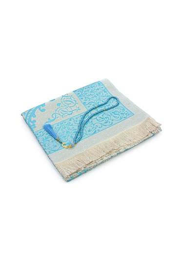 Hediyelik Şantuk Çantalı, Tesbihli, Çeyizlik Seccade Seti - Mavi Mavi