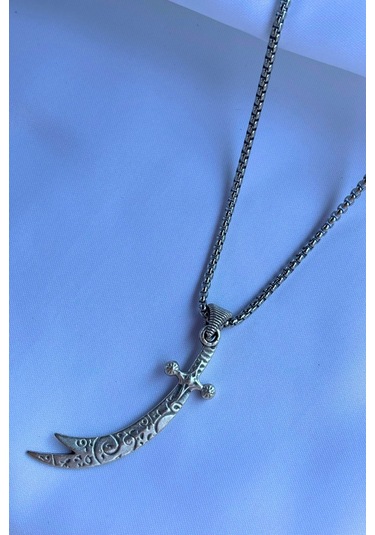 Hz. Ali Zülfikar Kılıcı El İşçiliği Paslanmaz Çelik Zincir Erkek Kolye Gümüş