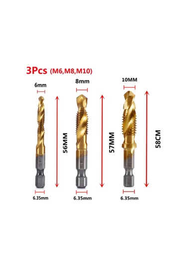 M6+m8+m10 Altıgen Şaftlı Hss Vida Dişi Metrik Kılavuz Matkap Uçları