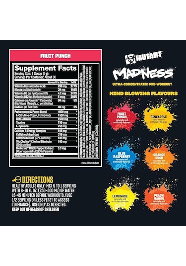 Mutant Madness Preworkout Powder Supplement Performance Pump 30 Servis