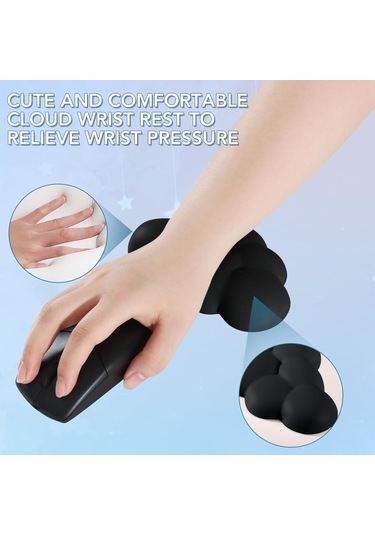 Hombey Ergonomik Klavye Bilek Destekçisi - Yavaş Geri Sayan Hafıza Pamuk - Siyah Bulut Desenli Bilek Yastığı + Klavye Matı