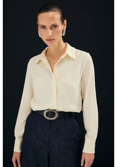 Sateen Klasik Düz Gömlek - Sarı-136997