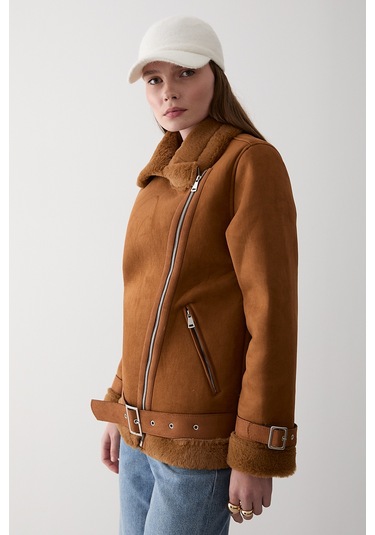 Kahverengi İçi Kürklü Mont Kahverengi