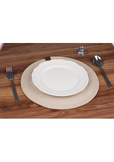 Krem Hasır Supla Amerikan Servis Şık Çeyiz Takımı Örgü Sunum Tabak Altlığı Krem