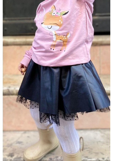 Breeze Kız Çocuk Deri Etek Tüllü 3-7 Yaş, Siyah Siyah