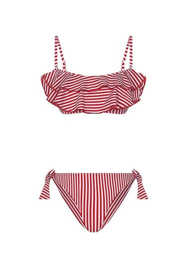 Bonesta Payee Volanlı Straplez Kırmızı Bikini Takımı Kırmızı