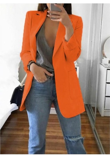 Kadın Moda Ceket Orta-uzun Kollu Tek Göğüslü Günlük Sıcak Ceket Turuncu