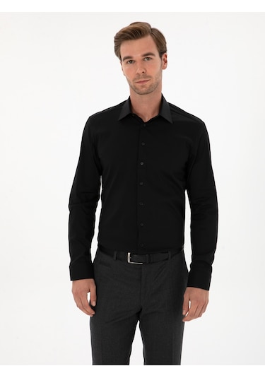 Cacharel Siyah Slim Fit Pamuk Karışımlı Gömlek