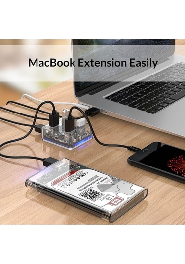 Orico Şeffaf Led Işıklı 5 Gbps 4 Portlu USB-A 3.0  Kablolu Çoklayıcı Hub 30 CM