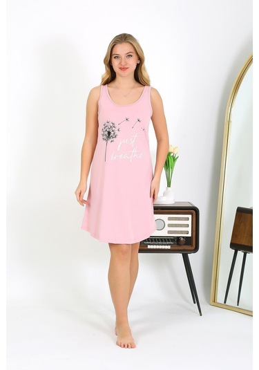 Akbeniz Kadın Kalın Askılı Penye Gecelik Pembe 1777 Pembe