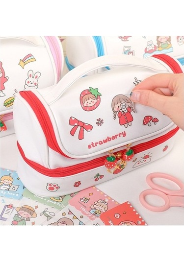 Geniş Kapasiteli Çift Bölmeli Şık Ve Dayanıklı Okul Ve Ofis Kalem Kutusu Beyaz