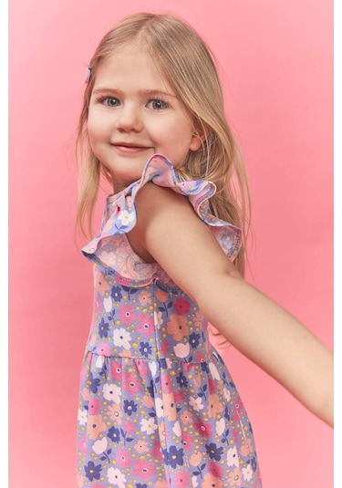 Defacto Desenli Askılı Elbise Kız Bebek H2176a526smbe554 Mavi-be554