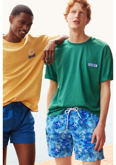 Defacto Regular Fit Desenli File Astarlı Kısa Boy Deniz Şortu B7631AX24HSTR111