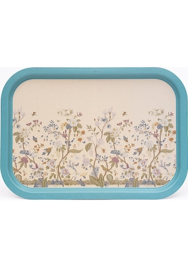 Flora Desenli Büyük Metal Tepsi, 28,5 X 40 Cm Desenli