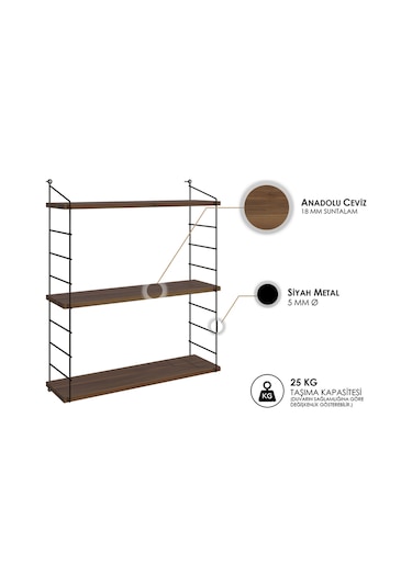 Decormet Armoni Raf Seti 3 Raflı 200 720 Ceviz Ceviz