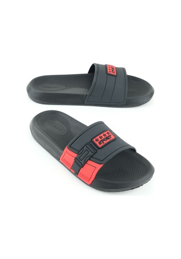 Gezer Sport Erkek Yazlık Pu Islak Zemine Uygun Günlük Ev Banyo Bahçe Havuz Terlik Siyah-kırmızı Siyah - Kırmızı