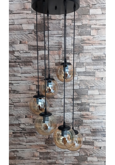 6 Lı Glob Cam Sarkıt Avize Altın - Siyah