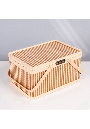 Xiaaokeji Dokuma Sepetler Büyük Bambu Piknik Meyve Kapaklı Ekmek Zongzi Düzenleyici Haki