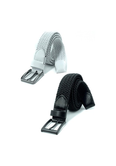 2 Adet Örgü Lastik Kemer 3,5cm - Şort Kemeri - Kot Kemeri - Kanvas Pantolon Kemeri -siyah Yeşil Siyahbeyaz