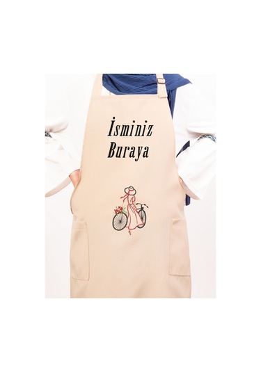 Mutfak Önlüğü Kişiye Ve İsme Özel Nakışlı Mutfak Önlüğü Bisiklet Farklı Renkler Krem