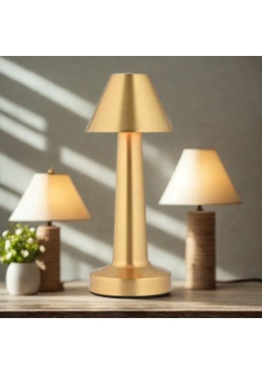 Buffer Çatı Model Gold Renk Şarjlı Dokunmatik 3 Renkli Led Masa Lambası Gold