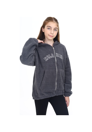 Toontoy Kız Çocuk Peluş Hırka Füme