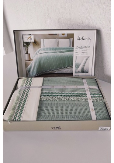 Tivoli Çift Kişilik Dantelli 4 Parça Pike Takımı Çeyizlik-melanie-kapuçino Mınt Mint