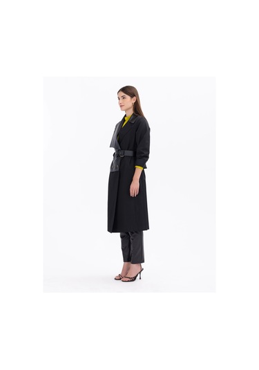 Scl Kemer Detaylı Siyah Kadın Trençkot 2321901006 001