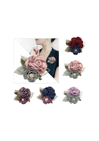Homyl Kore Tarzı Gül Çiçek Şal Broş Pin Damat Gelin Korsaj Pembe-sandık Çok Renkli