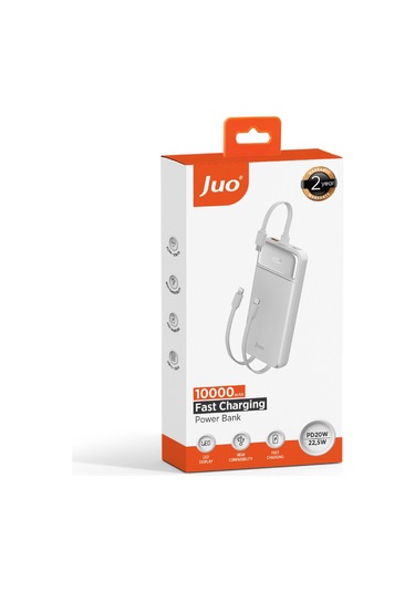 Juo MT03276 10000 mAh 22.5 W Led Lightning- Type-C Kablolu Powerbank Beyaz