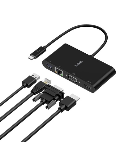 Belkin Usb-c Multimedia Adaptörü Vga, 4k Hdmi, Usb 3.0, Ethernet
