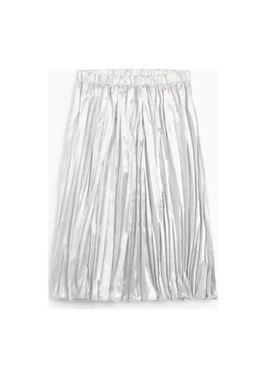 Saten Pileli Kız Çocuk Etek Gri