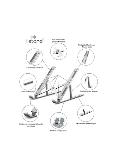 i-Stand Alüminyum Katlanabilir Taşınabilir  Ayarlı Laptop Standı