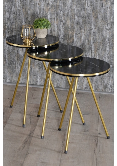 Zigon Sehpa 3'Lü Gold Metal Ayak Çift Bendir