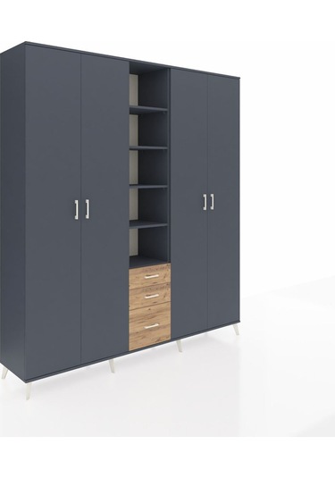 Hyperion Dolap 17 Raflı 3 Çekmeceli 4 Kapaklı 220x44x243 Antrasit-antrasit/çam Antrasıt/atlas Çam