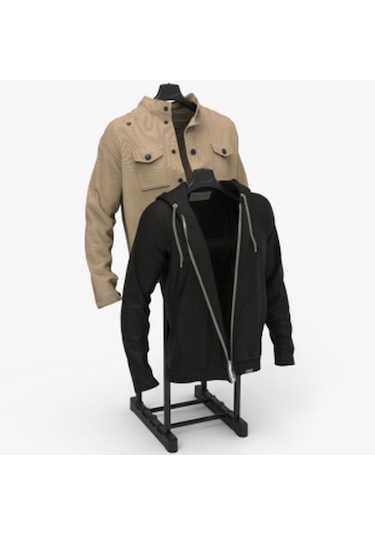 Çift Askılıklı Dilsiz Uşak Elbise Askısı Siyah / Krom - Yükseklik Ayarlı Siyah