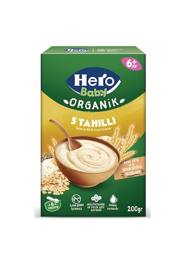 Hero Baby Organik 5 Tahıllı Sütsüz 200g X6