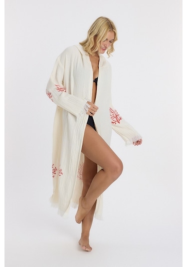 Mulberry Muslin Peştemal Bornoz Banyo Ve Plaj Elbisesi Kırmızı