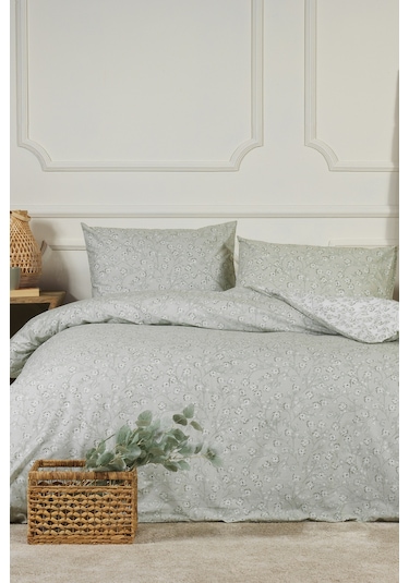Elart Jasmin Nevresim Takımı Tek Kişilik %100 Pamuk Ranforce Lastikli Çarşaf 160x220 Cm Yeşil Yeşil