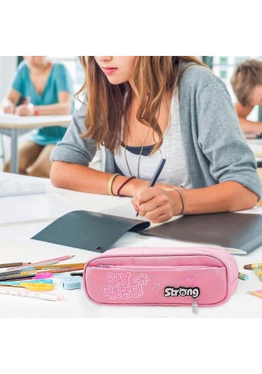 Ganzhoushop Kalemlik Büyük Kapasiteli Kalem Kutusu Kalemlik Makyaj Fermuarlı Çanta Kırtasiye Depolama Düzenleyici, Koyu Pembe