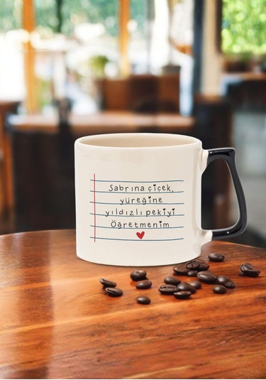 Öğretmenler Günü Kişiye Özel Renkli Kulplu Öğretmen Kupası Siyah